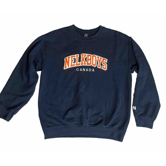 Nelk Boys Sweatshirt Mens Medium Blue Orange Full Send Pullover Crewneck Canada - Picture 1 of 4